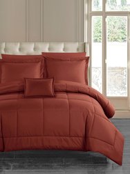 Jorin 6 Piece Comforter Set Pieced Solid Color Stitched Design Complete Bed In A Bag Bedding - Brick