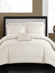 Jorin 6 Piece Comforter Set Pieced Solid Color Stitched Design Complete Bed In A Bag Bedding - Beige