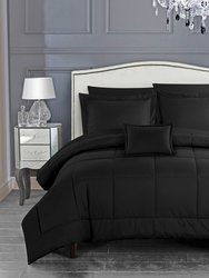 Jorin 8 Piece Comforter Set Pieced Solid Color Stitched Design Complete Bed In A Bag Bedding - Black