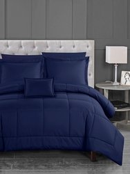 Jorin 8 Piece Comforter Set Pieced Solid Color Stitched Design Complete Bed In A Bag Bedding - Navy