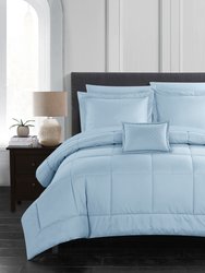 Jorin 8 Piece Comforter Set Pieced Solid Color Stitched Design Complete Bed In A Bag Bedding - Blue