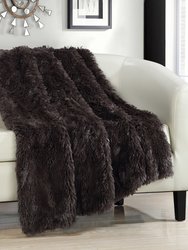 Juneau Throw Blanket Cozy Super Soft Ultra Plush Decorative Shaggy Faux Fur With Micromink Backing - Brown