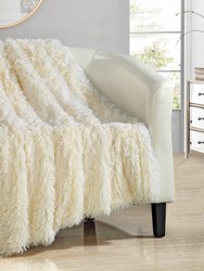 Juneau Throw Blanket Cozy Super Soft Ultra Plush Decorative Shaggy Faux Fur With Micromink Backing - Beige