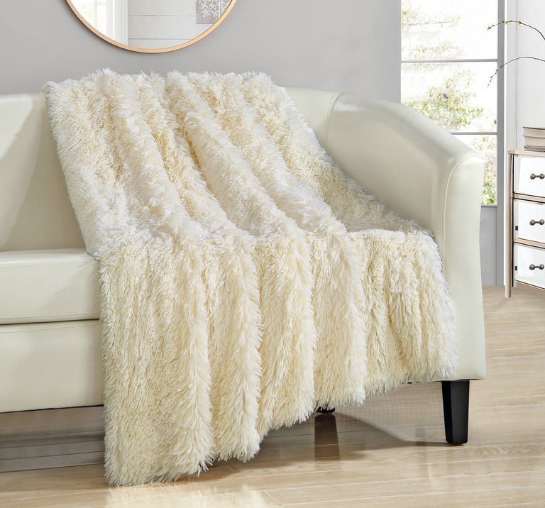 Juneau Throw Blanket Cozy Super Soft Ultra Plush Decorative Shaggy Faux Fur With Micromink Backing - Beige