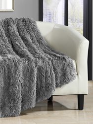 Juneau Throw Blanket Cozy Super Soft Ultra Plush Decorative Shaggy Faux Fur With Micromink Backing - Silver