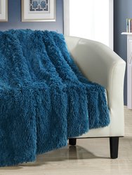 Juneau Throw Blanket Cozy Super Soft Ultra Plush Decorative Shaggy Faux Fur With Micromink Backing - Teal