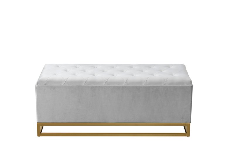 kadiri Storage Bench Velvet Upholstered Tufted Seat Gold Tone Metal Base With Discrete Interior Compartment - Grey