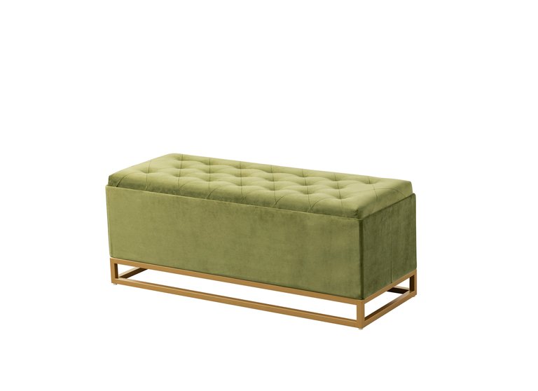 kadiri Storage Bench Velvet Upholstered Tufted Seat Gold Tone Metal Base With Discrete Interior Compartment