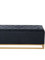 kadiri Storage Bench Velvet Upholstered Tufted Seat Gold Tone Metal Base With Discrete Interior Compartment - Black