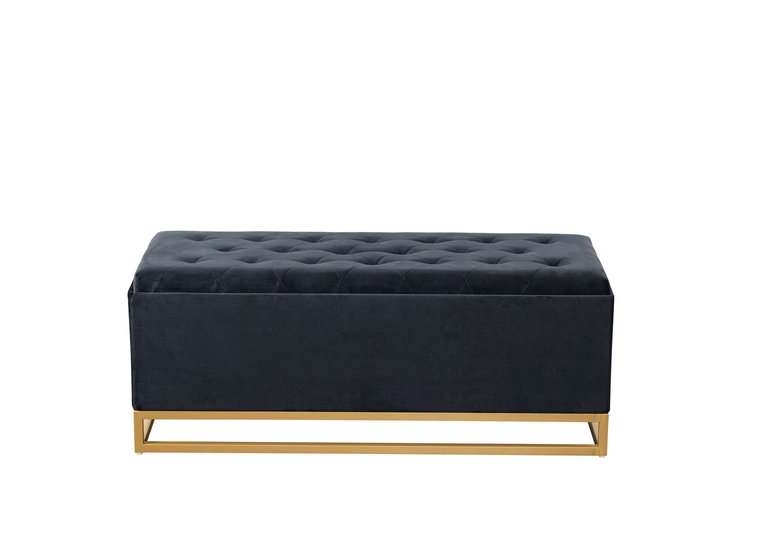 kadiri Storage Bench Velvet Upholstered Tufted Seat Gold Tone Metal Base With Discrete Interior Compartment - Black