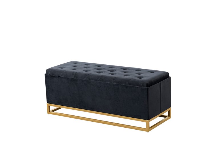 kadiri Storage Bench Velvet Upholstered Tufted Seat Gold Tone Metal Base With Discrete Interior Compartment