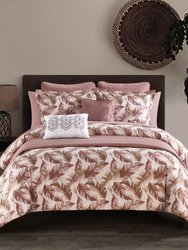 Kala 12 Piece Comforter And Quilt Set Watercolor Leaf Print Geometric Pattern Bed In A Bag - Blush