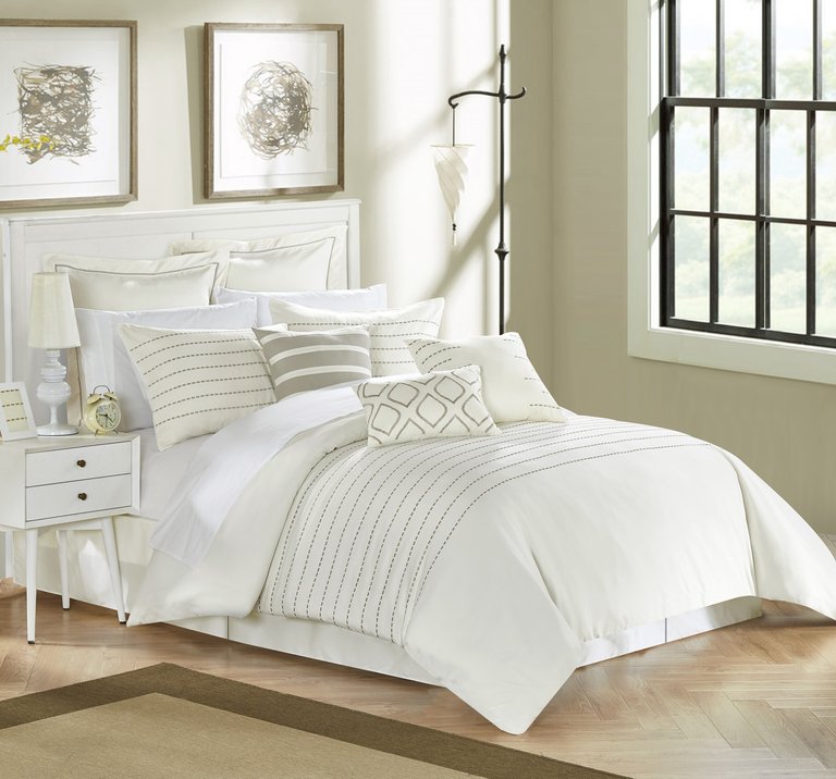 Karlston 9 Piece Comforter Elegant Stitched Embroidered Design Complete Bedding Set