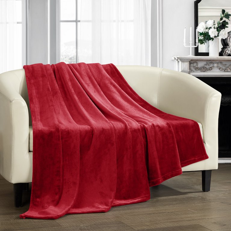 Keaton Throw Blanket Cozy Super Soft Ultra Plush Micro Mink Fleece Decorative Design - Red