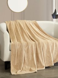 Keaton Throw Blanket Cozy Super Soft Ultra Plush Micro Mink Fleece Decorative Design - Camel