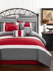 Keira 16 Piece Comforter Complete Bed In A Bag Quilted Embroidered Designer Embellished Bedding Set - Red