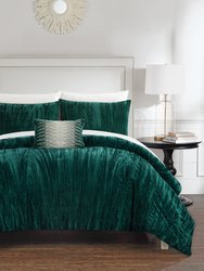 Kerk 8 Piece Comforter Set Crinkle Crushed Velvet Bed In A Bag Bedding - Sheet Set - Green