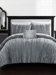 Kerk 8 Piece Comforter Set Crinkle Crushed Velvet Bed In A Bag Bedding - Sheet Set - Grey