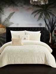 Kiana 9 Piece Comforter Set Crinkle Crushed Velvet Bed In A Bag - Sheet Set - Beige