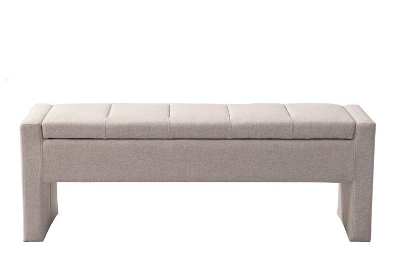 kube Storage Bench Linen Textured Upholstery Minimalist Design With Discrete Interior Compartment - Beige