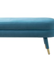 Lain Bench Plush Velvet Upholstery Tapered Gold Tip Metal Legs Rounded Seat Cushion - Blue