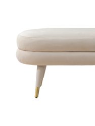 Lain Bench Plush Velvet Upholstery Tapered Gold Tip Metal Legs Rounded Seat Cushion - Beige