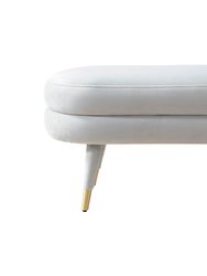 Lain Bench Plush Velvet Upholstery Tapered Gold Tip Metal Legs Rounded Seat Cushion - Silver