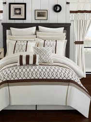 Lance 24 Piece Comforter Complete Bed in a Bag Pleated Ruffled Designer Embellished Bedding Set - Beige