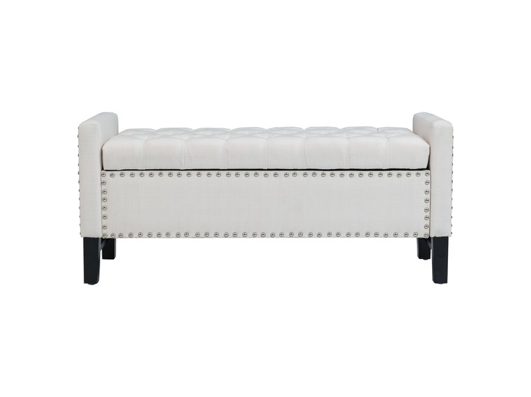 Lance Linen Modern Contemporary Button Tufted With Silver Nailheads Deco On Frame Storage Lid Can Stop at Any Position Bench - Linen Cream