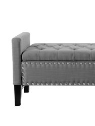 Lance Linen Modern Contemporary Button Tufted With Silver Nailheads Deco On Frame Storage Lid Can Stop at Any Position Bench - Dark Grey