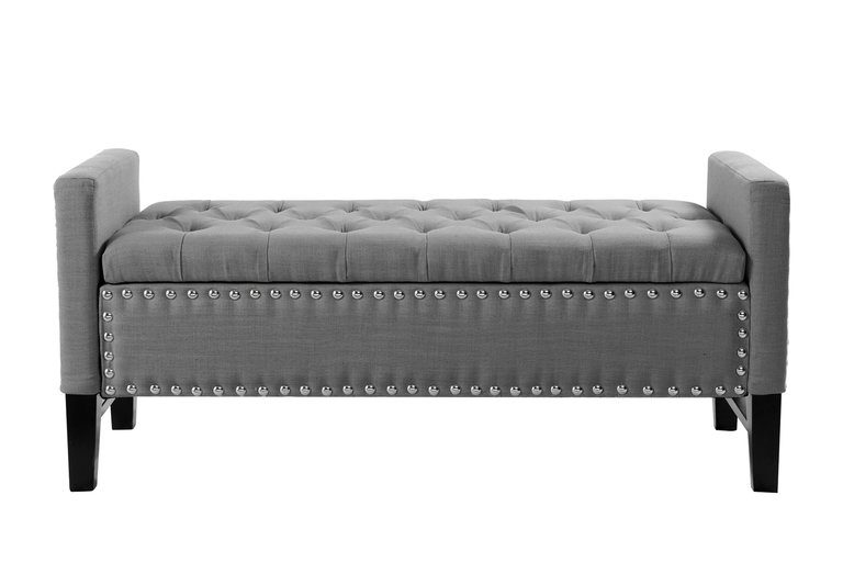 Lance Linen Modern Contemporary Button Tufted With Silver Nailheads Deco On Frame Storage Lid Can Stop at Any Position Bench - Dark Grey