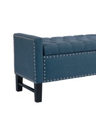 Lance Linen Modern Contemporary Button Tufted With Silver Nailheads Deco On Frame Storage Lid Can Stop at Any Position Bench - Teal