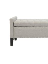 Lance Linen Modern Contemporary Button Tufted With Silver Nailheads Deco On Frame Storage Lid Can Stop at Any Position Bench - Light Grey