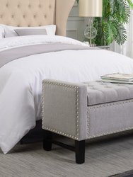 Lance Linen Modern Contemporary Button Tufted With Silver Nailheads Deco On Frame Storage Lid Can Stop at Any Position Bench