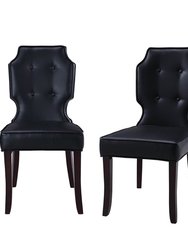 Lennon PU Leather Modern Contemporary Button Tufted Turned Wooden Leg Dining Chair, Set Of 2 - Black