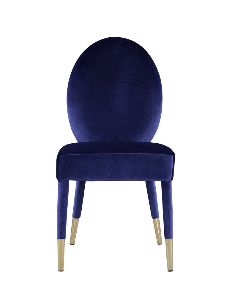 Leverett Dining Chair Velvet Upholstered Oval Back Armless Design Velvet Wrapped Wood Gold Tone Metal Tipped Legs - Set Of 2 - Navy