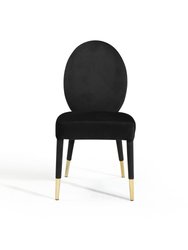 Leverett Dining Chair Velvet Upholstered Oval Back Armless Design Velvet Wrapped Wood Gold Tone Metal Tipped Legs - Set Of 2 - Black
