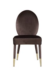 Leverett Dining Chair Velvet Upholstered Oval Back Armless Design Velvet Wrapped Wood Gold Tone Metal Tipped Legs - Set Of 2 - Brown