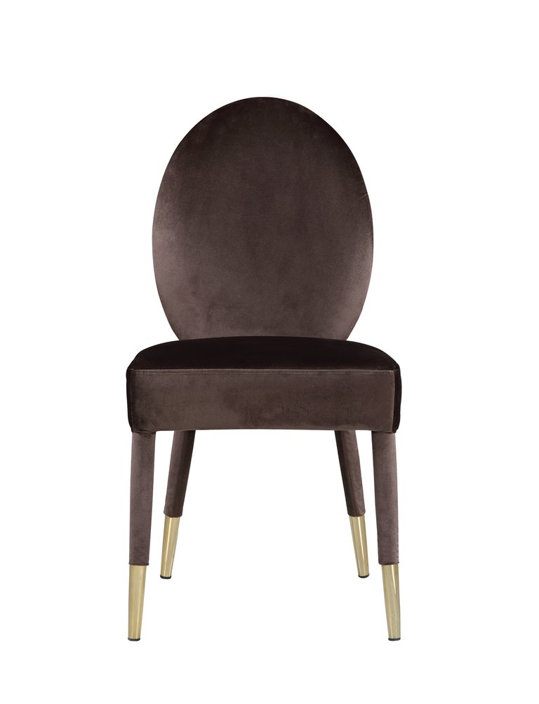 Leverett Dining Chair Velvet Upholstered Oval Back Armless Design Velvet Wrapped Wood Gold Tone Metal Tipped Legs - Set Of 2 - Brown