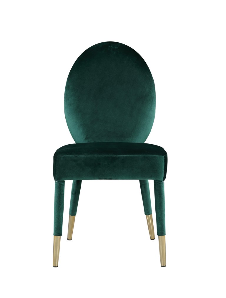 Leverett Dining Chair Velvet Upholstered Oval Back Armless Design Velvet Wrapped Wood Gold Tone Metal Tipped Legs - Set Of 2 - Green
