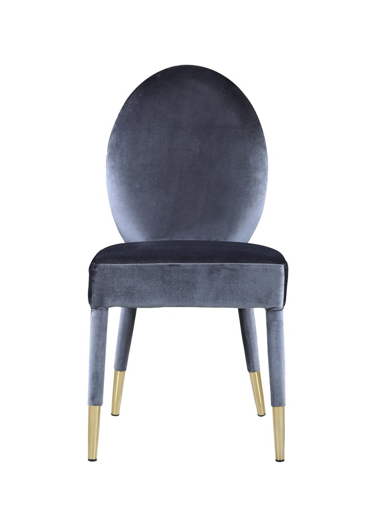 Leverett Dining Chair Velvet Upholstered Oval Back Armless Design Velvet Wrapped Wood Gold Tone Metal Tipped Legs - Set Of 2 - Grey