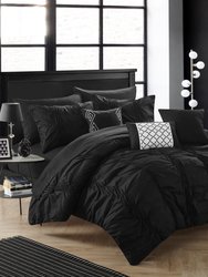 Luna 10 Piece Comforter Bed In A Bag Ruffled Pinch Pleat Embellished Design Complete Bedding Set