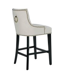 Lyric Counter Stool Chair Button Tufted Velvet Upholstered Nailhead Trim Swoop Arm Seat Pull Ring Espresso Finished Tapered Wood Legs