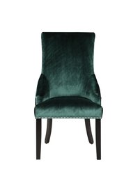 Machla Dining Side Chair Diamond Button Tufted Velvet Upholstered Silver Tone Nailhead Trim Espresso Finished Wooden Legs, Modern Transitional - Green
