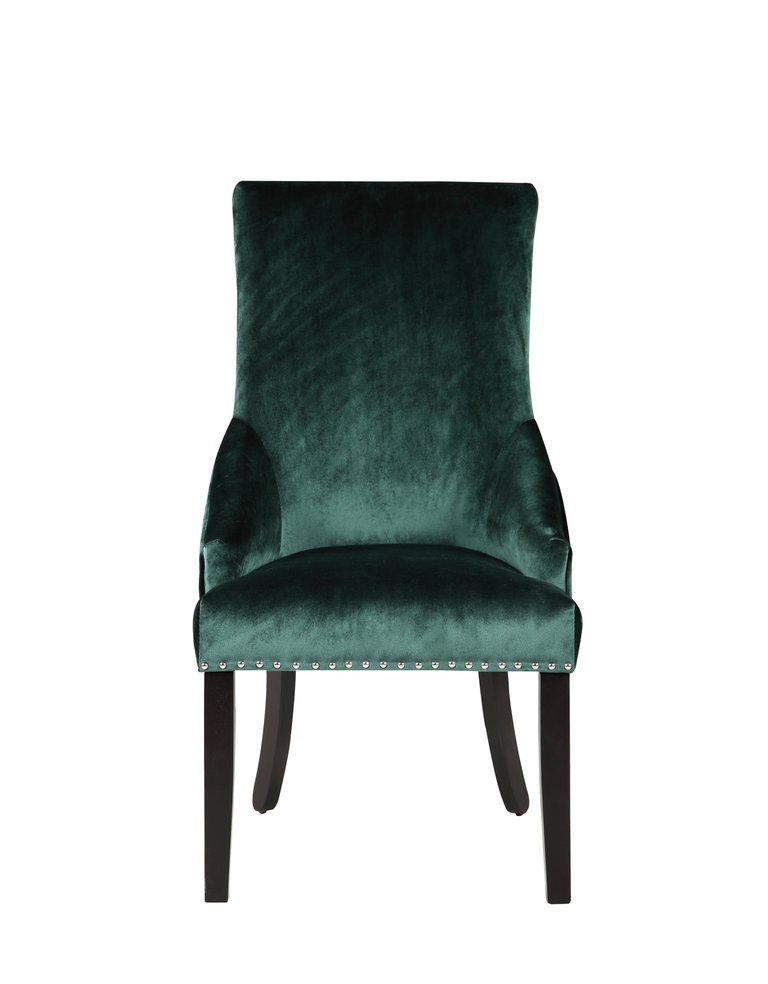 Machla Dining Side Chair Diamond Button Tufted Velvet Upholstered Silver Tone Nailhead Trim Espresso Finished Wooden Legs, Modern Transitional - Green