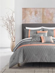 Macie 6 Piece Comforter Set Jacquard Woven Geometric Design Pleated Quilted Details Bedding
