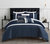 Macie 6 Piece Comforter Set Jacquard Woven Geometric Design Pleated Quilted Details Bedding - Navy