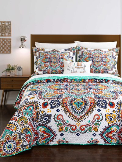 Chic Home Design Maha 4 Piece Reversible Quilt Set Globally Inspired Paisley Print Contemporary Geometric Pattern Bedding Cover product