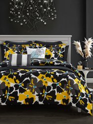 Malea 9 Piece Comforter And Quilt Set Contemporary Floral Print Bed In A Bag - Black