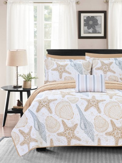 Chic Home Design Maritime 4 Piece Reversible Quilt Coverlet Set "Life in the Sea" Theme Embossed Quilted Design Bedding product